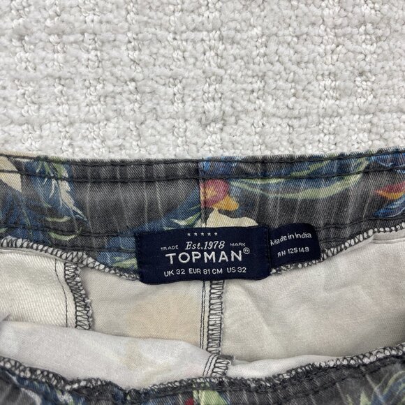 Topman Shorts Mens 32 Blue Floral Tropical AOP Drawstring Beach Surf Summer - Picture 6 of 8